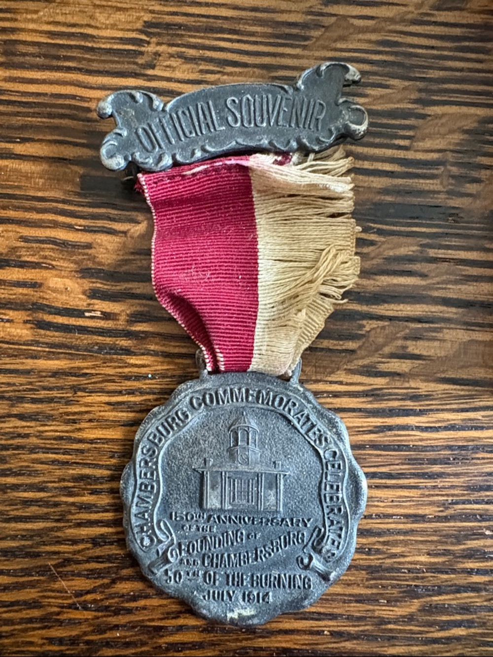 Official Souvenir Commemorative Medal with Red and Cream Ribbon